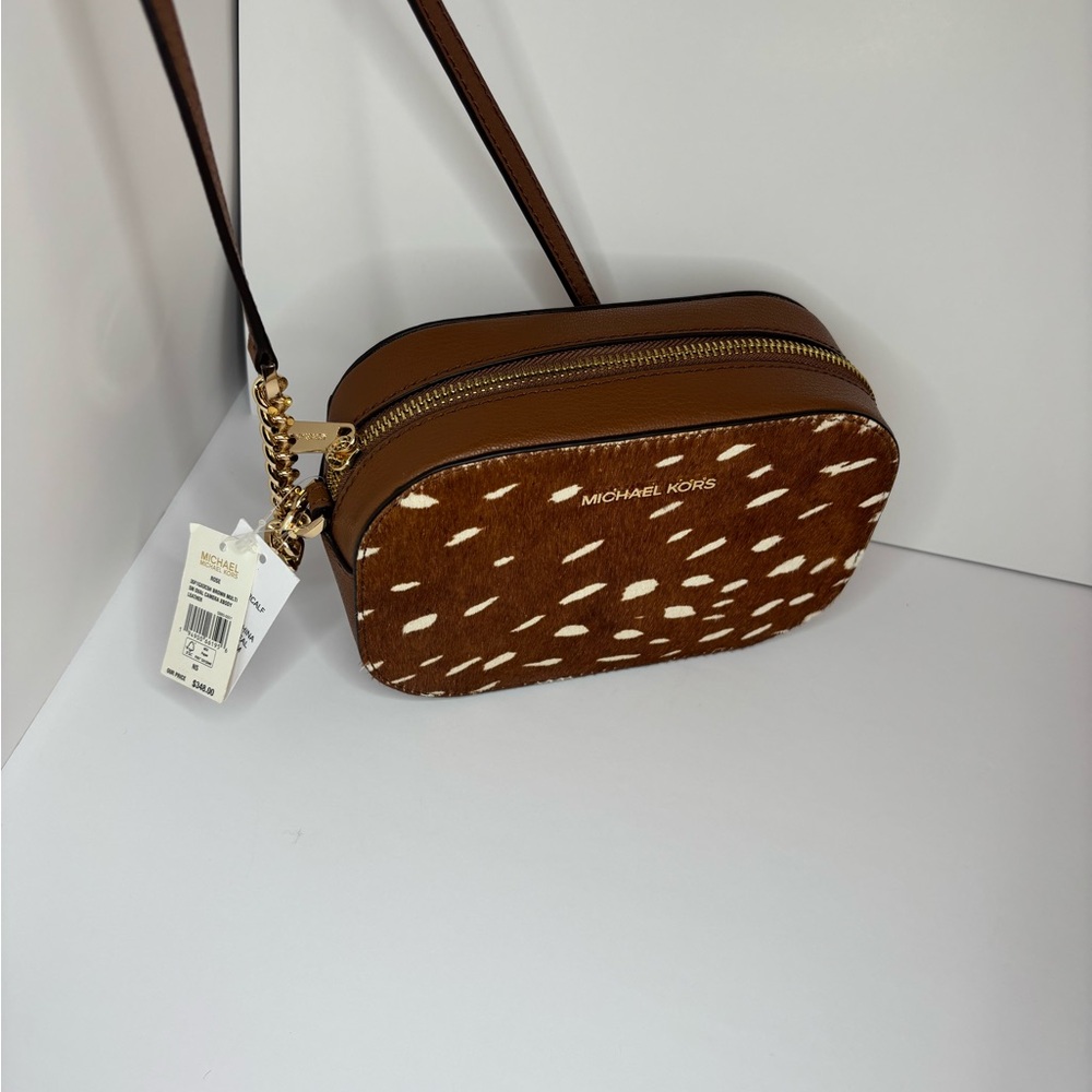 Michael Kors Brown Multi SM Oval Camera Xbody Leather